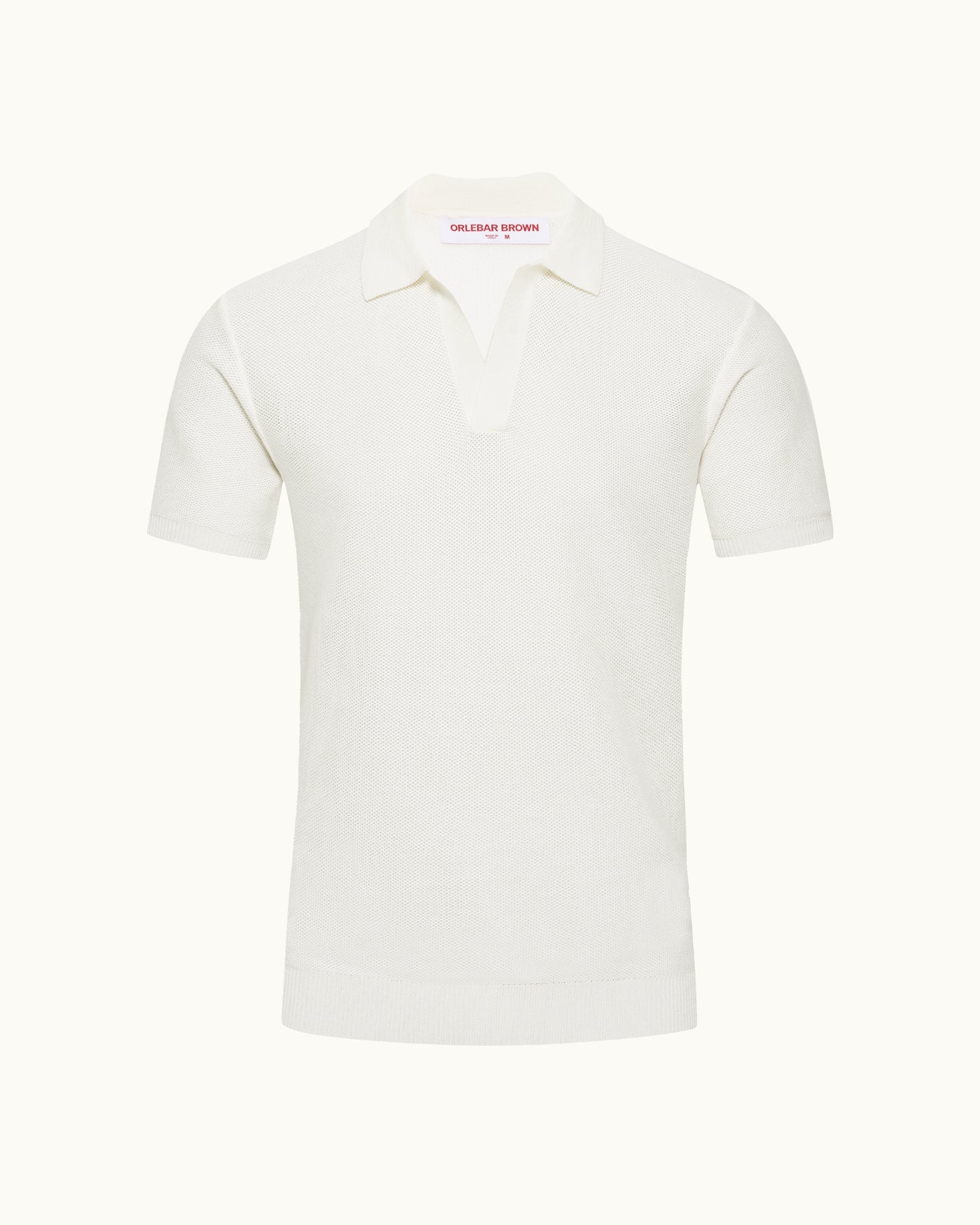 White polo shirt with brand logo on a white background