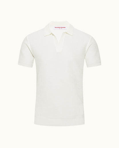 White polo shirt with brand logo on a white background