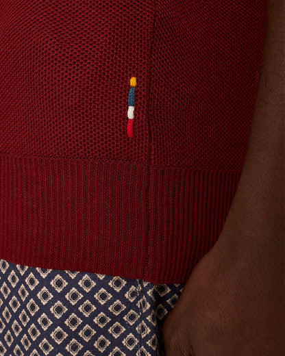 Horton Pique - Copper Red Tailored Fit Mercerised Cotton Polo Shirt Detail 1