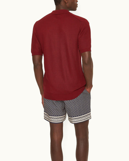 Horton Pique - Copper Red Tailored Fit Mercerised Cotton Polo Shirt Model Back