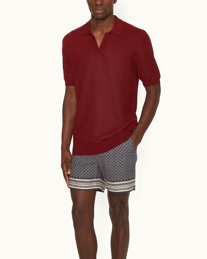 Horton Pique - Copper Red Tailored Fit Mercerised Cotton Polo Shirt Model Front