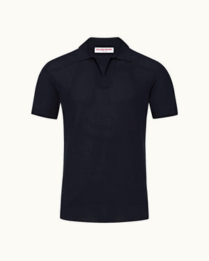 Horton Pique - Night Iris Tailored Fit Mercerised Cotton Polo Shirt Front