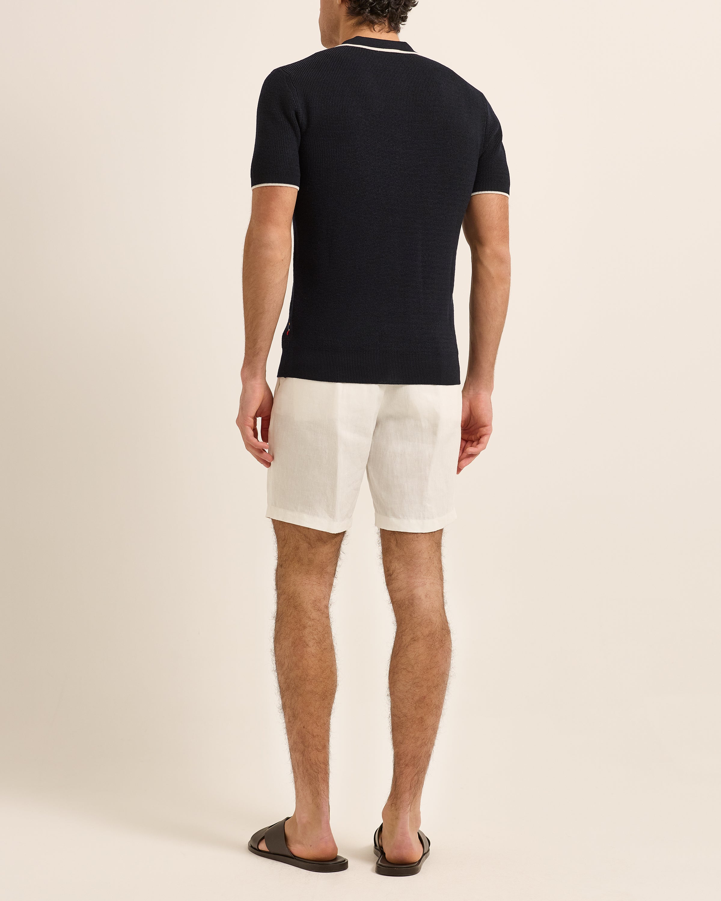 Horton - Navy Stripe Tailored Fit Resort Collar Polo Shirt