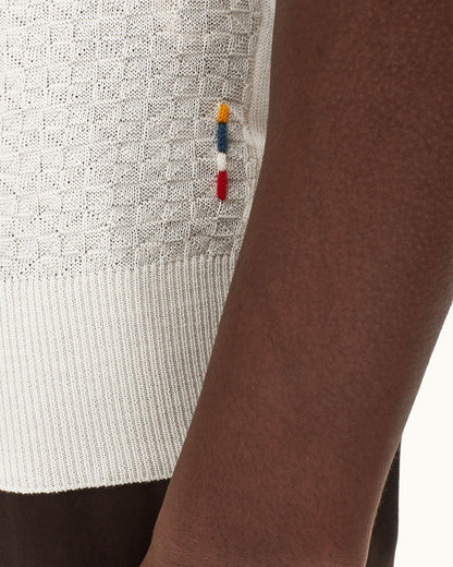 Horton Pique - White Sand Tailored Fit Silk-Cotton Polo Shirt Detail 1