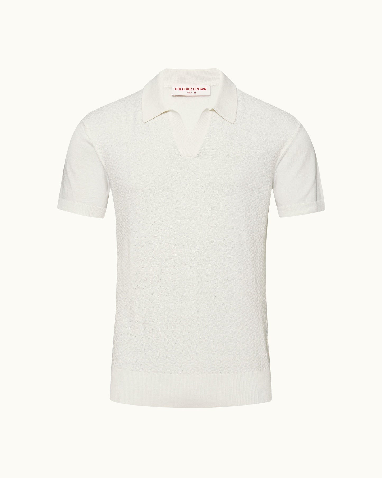 Horton Pique - White Sand Tailored Fit Silk-Cotton Polo Shirt Front