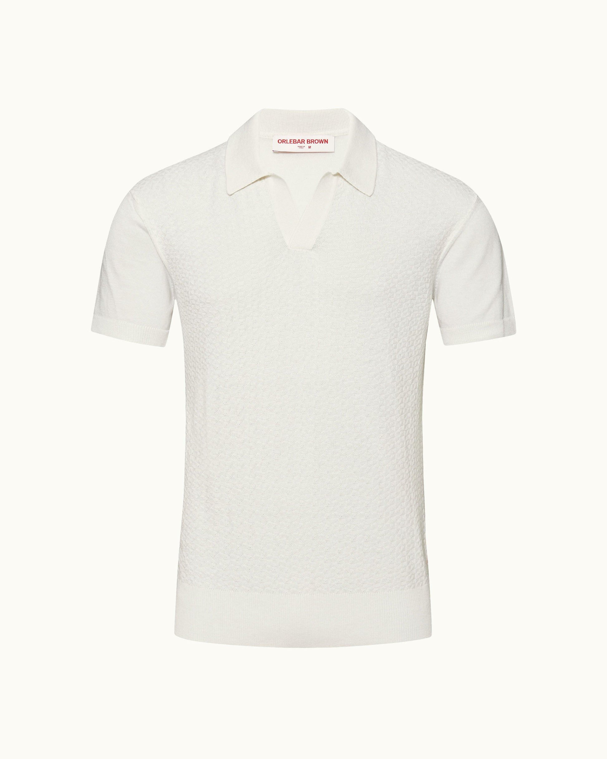 Horton Pique - White Sand Tailored Fit Silk-Cotton Polo Shirt Front