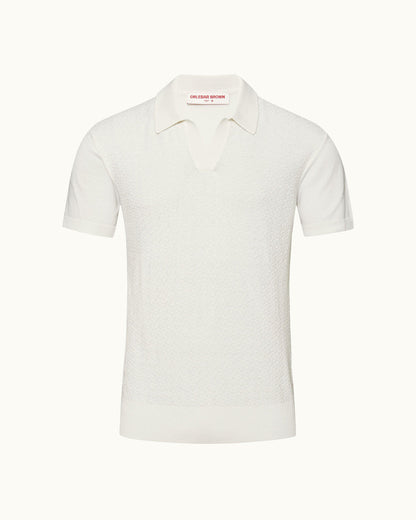 Horton Pique - White Sand Tailored Fit Silk-Cotton Polo Shirt Front