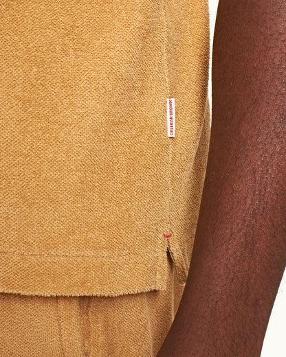 Howell Towelling - Mens Relaxed Fit Capri Collar Cotton Towelling Shirt In Biscuit Colour Detail 1 View