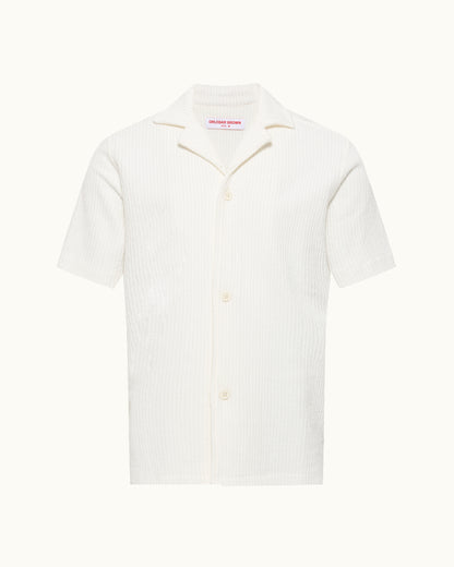 White short-sleeve shirt with collar on a white background