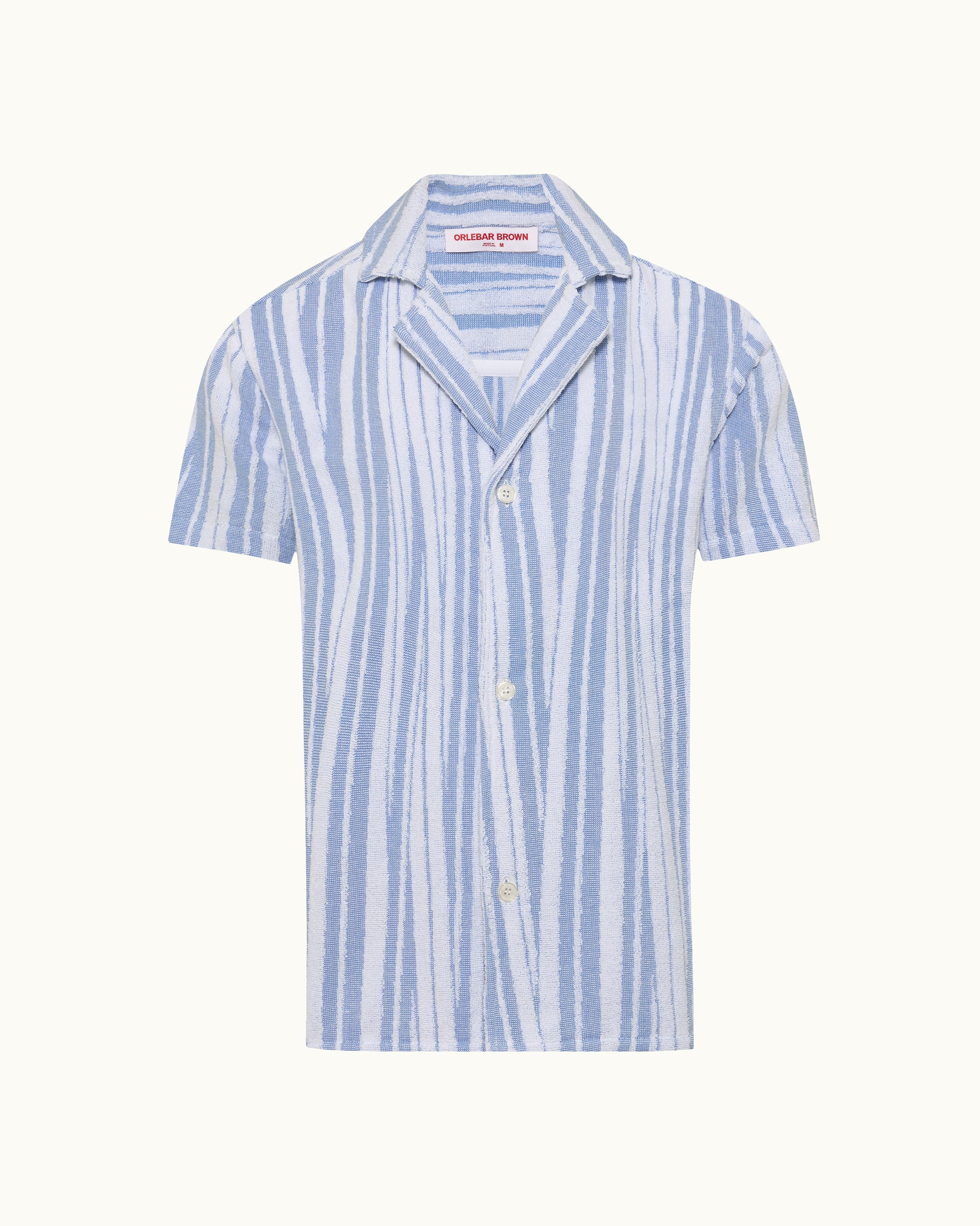Blue and white striped shirt on a white background
