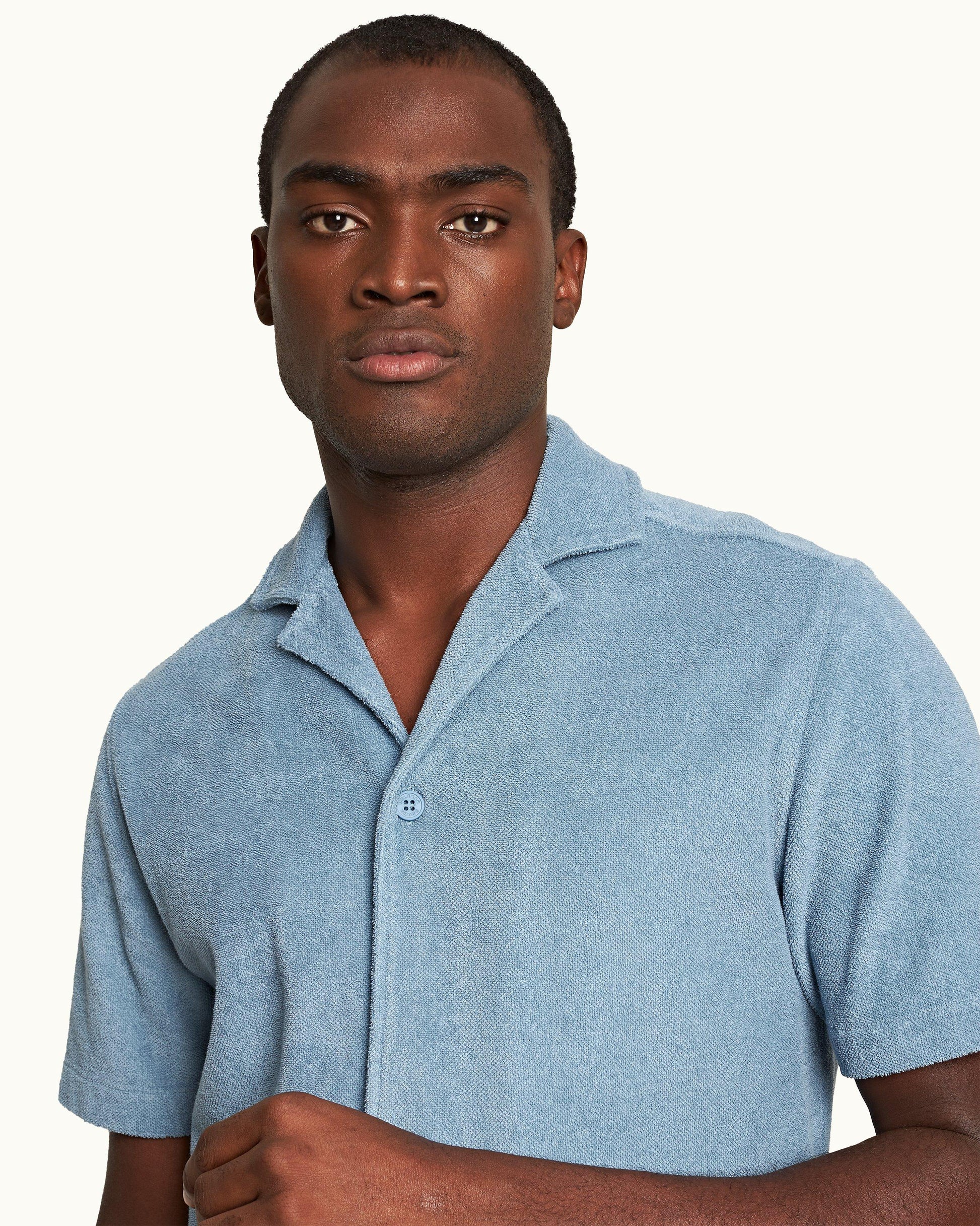Howell Towelling - Relaxed Fit Capri Collar Cotton Towelling Shirt In Wish Blue Detail