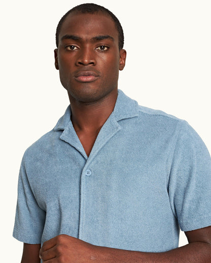 Howell Towelling - Relaxed Fit Capri Collar Cotton Towelling Shirt In Wish Blue Detail