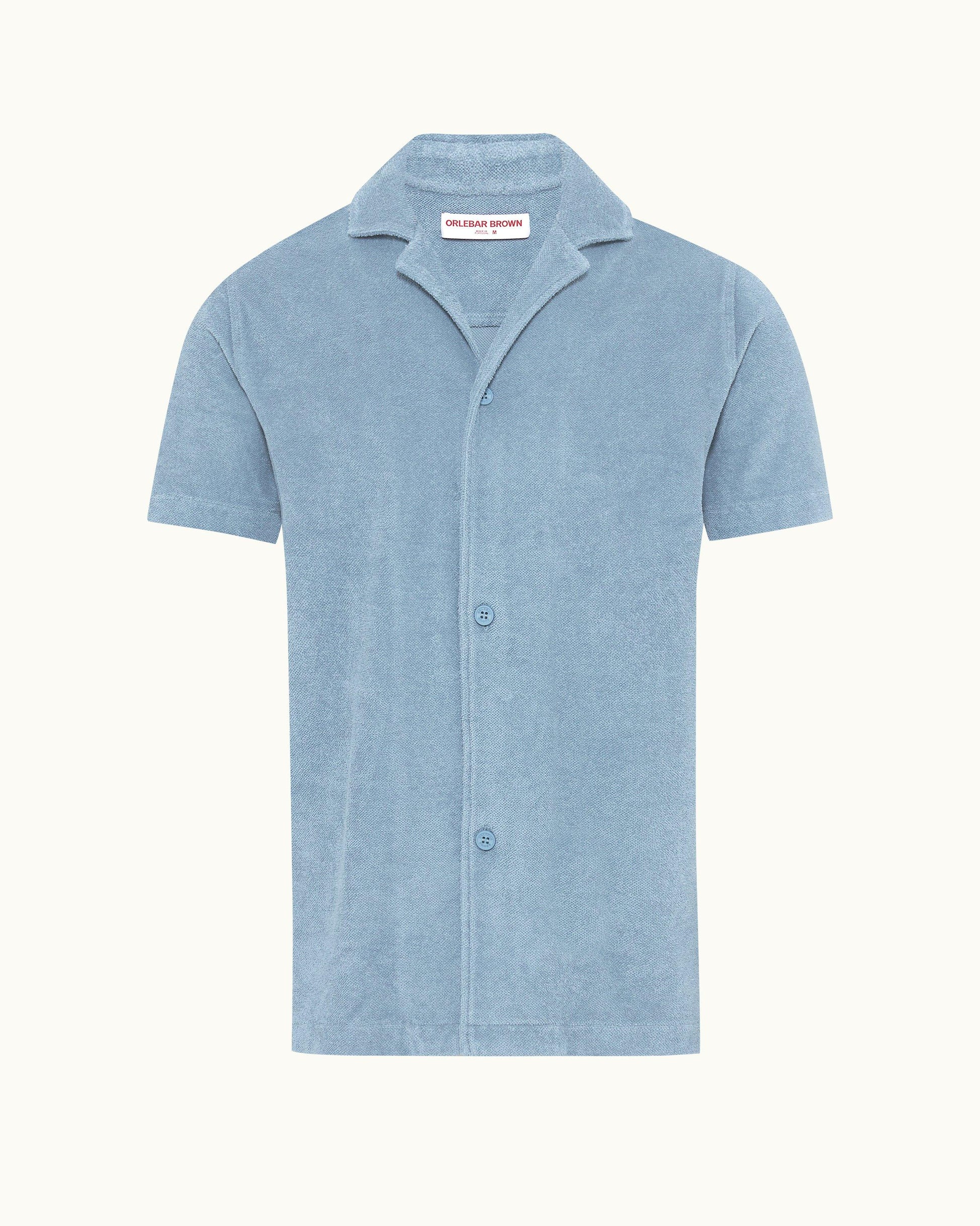 Howell Towelling - Relaxed Fit Capri Collar Cotton Towelling Shirt In Wish Blue Front