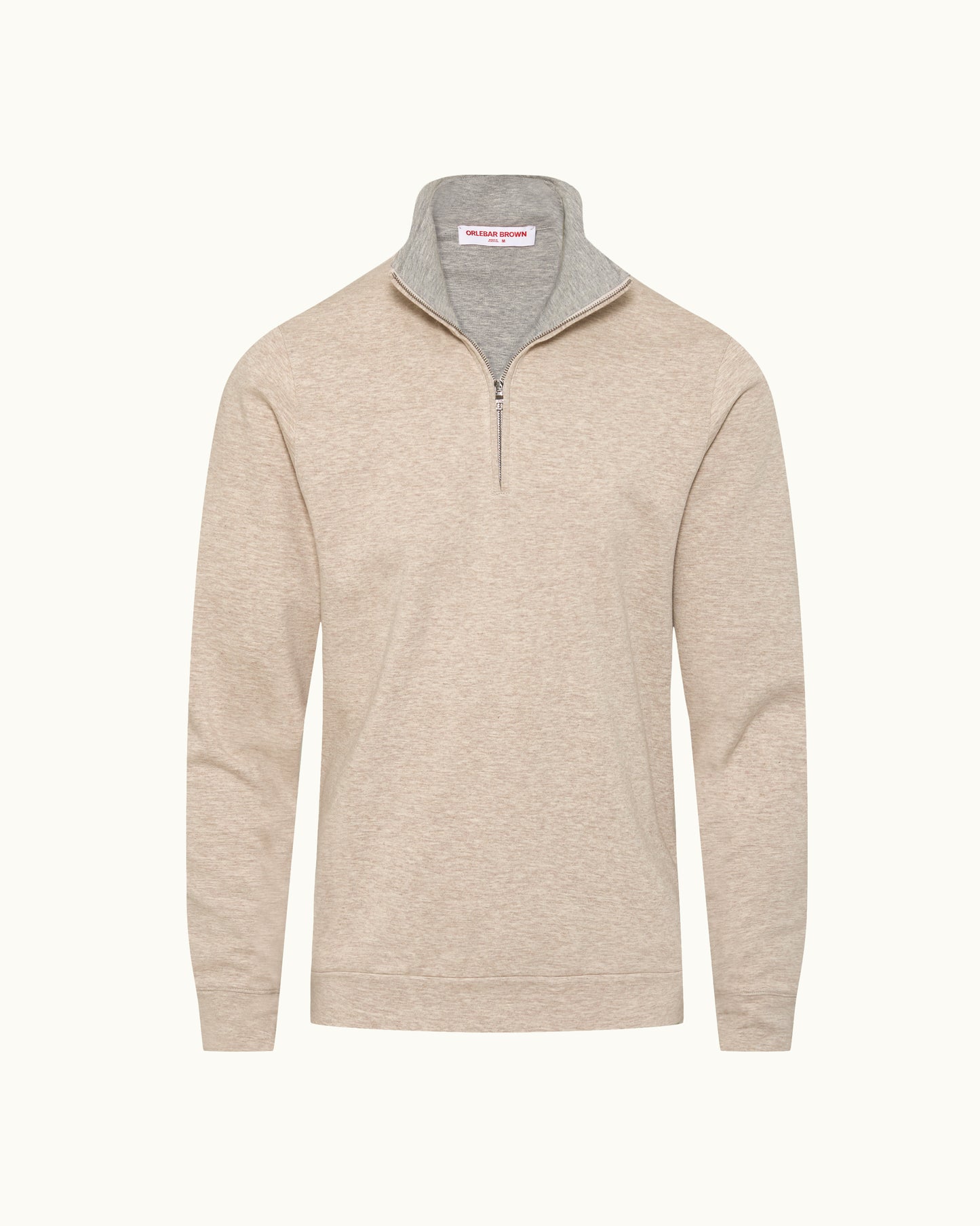 Beige pullover with gray collar on a white background