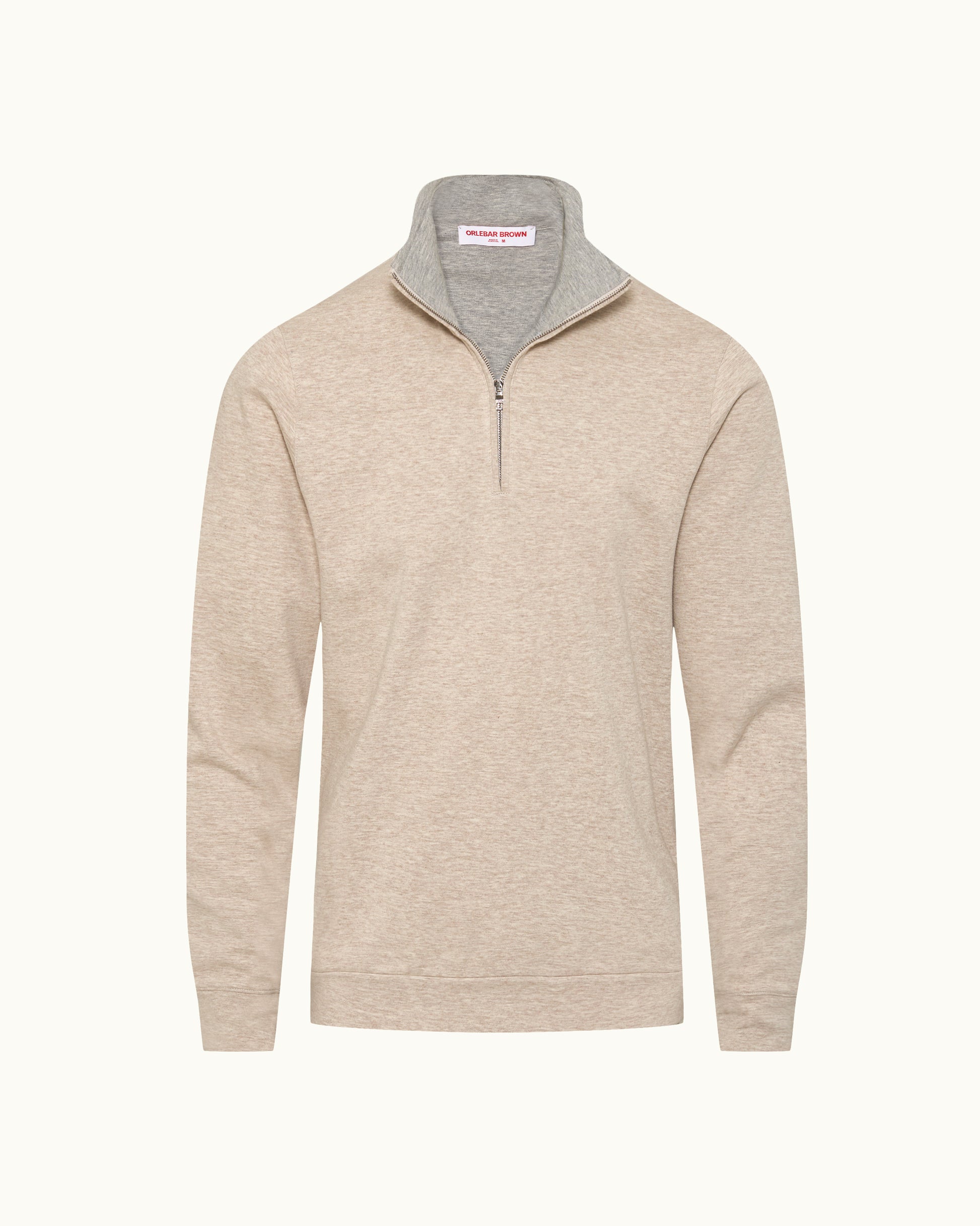 Beige pullover with gray collar on a white background