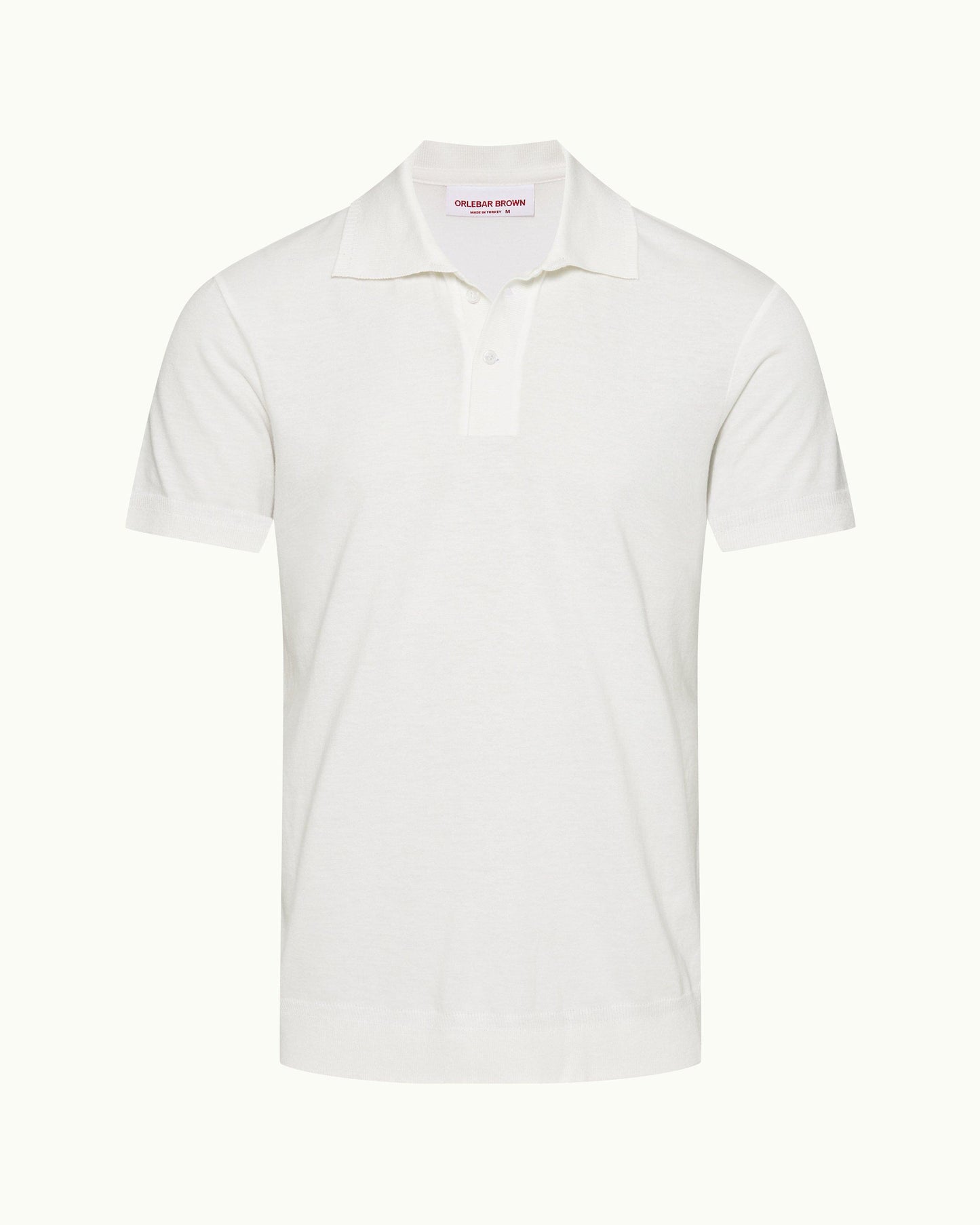 Jarrett Knitted - Mens Classic Fit Knitted Rib Cotton-Modal Polo Shirt In White Sand Front View