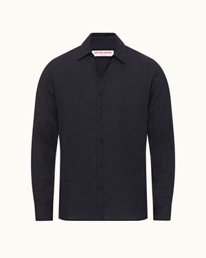 Justin - Relaxed Fit Classic Collar Laundered Linen Shirt in Night Iris Front