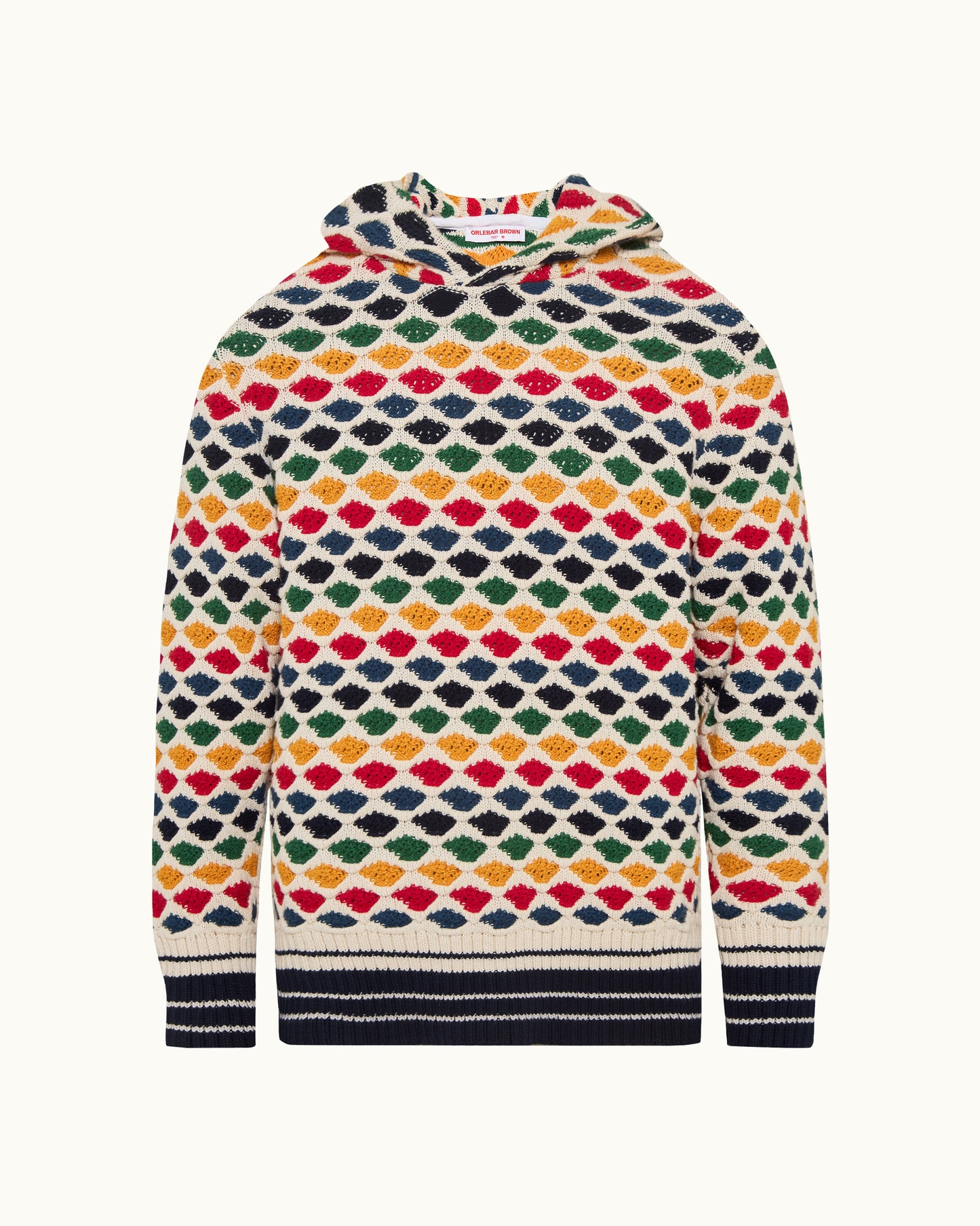 Colorful patterned hoodie on a white background