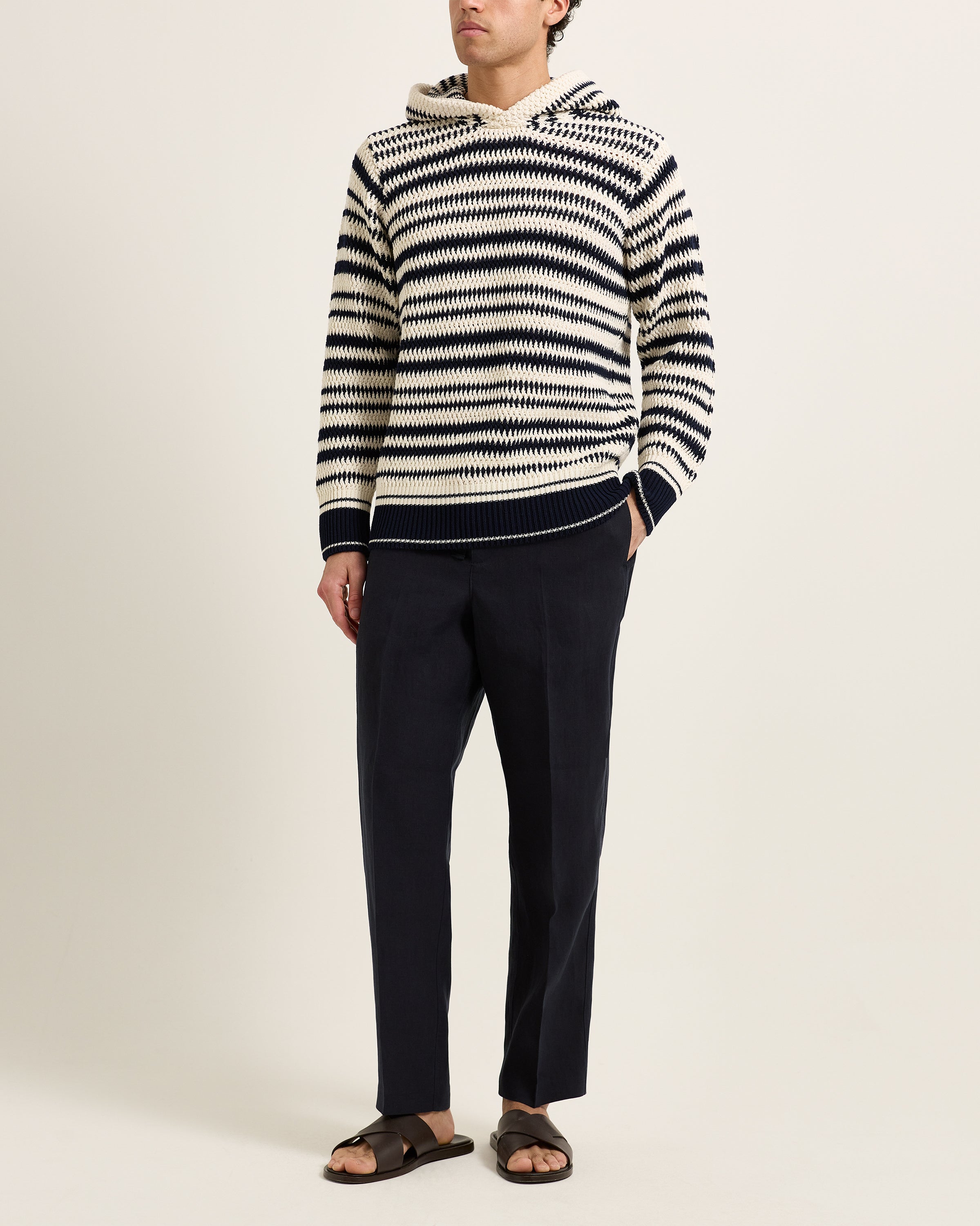 Mens White and Blue Knitted Hoodie | Orlebar Brown – ORLEBAR BROWN