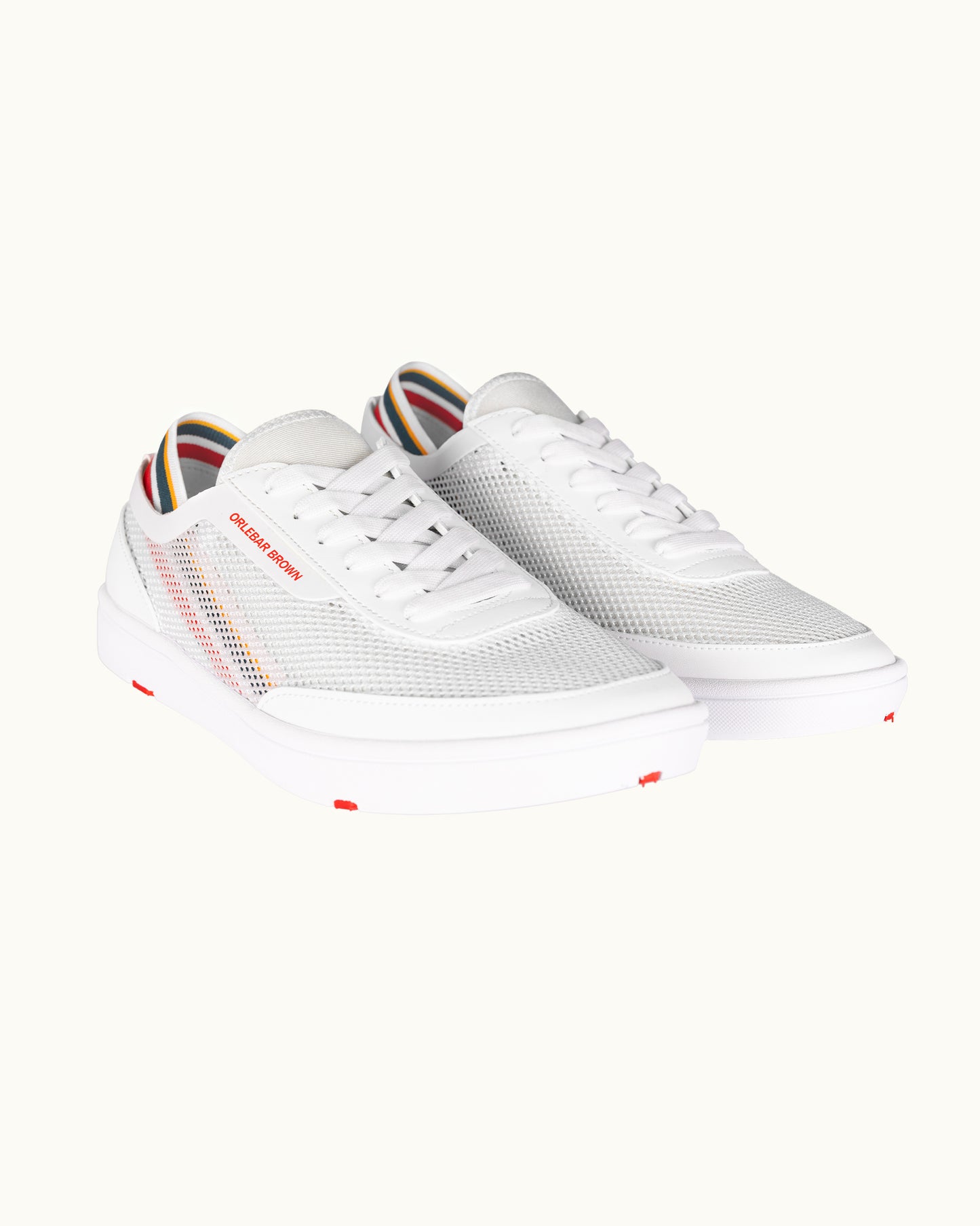 White sneakers with colorful accents on a white background