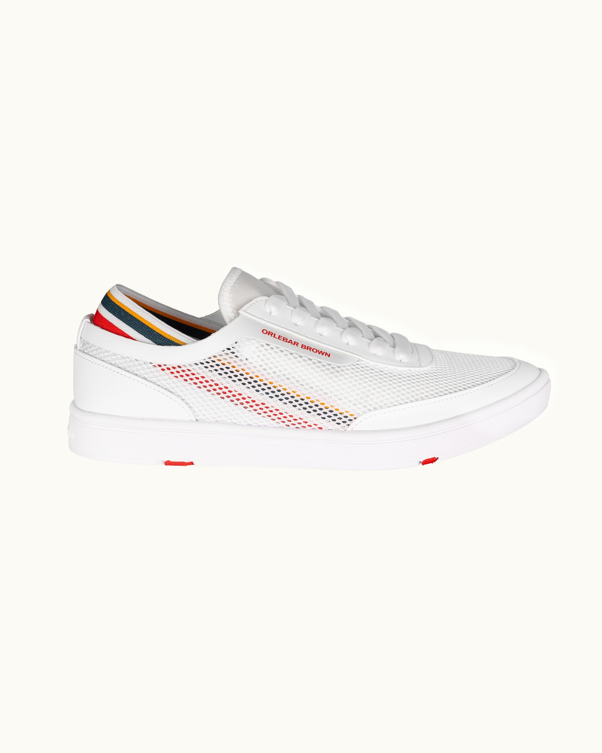 White sneaker with colorful accents on a white background