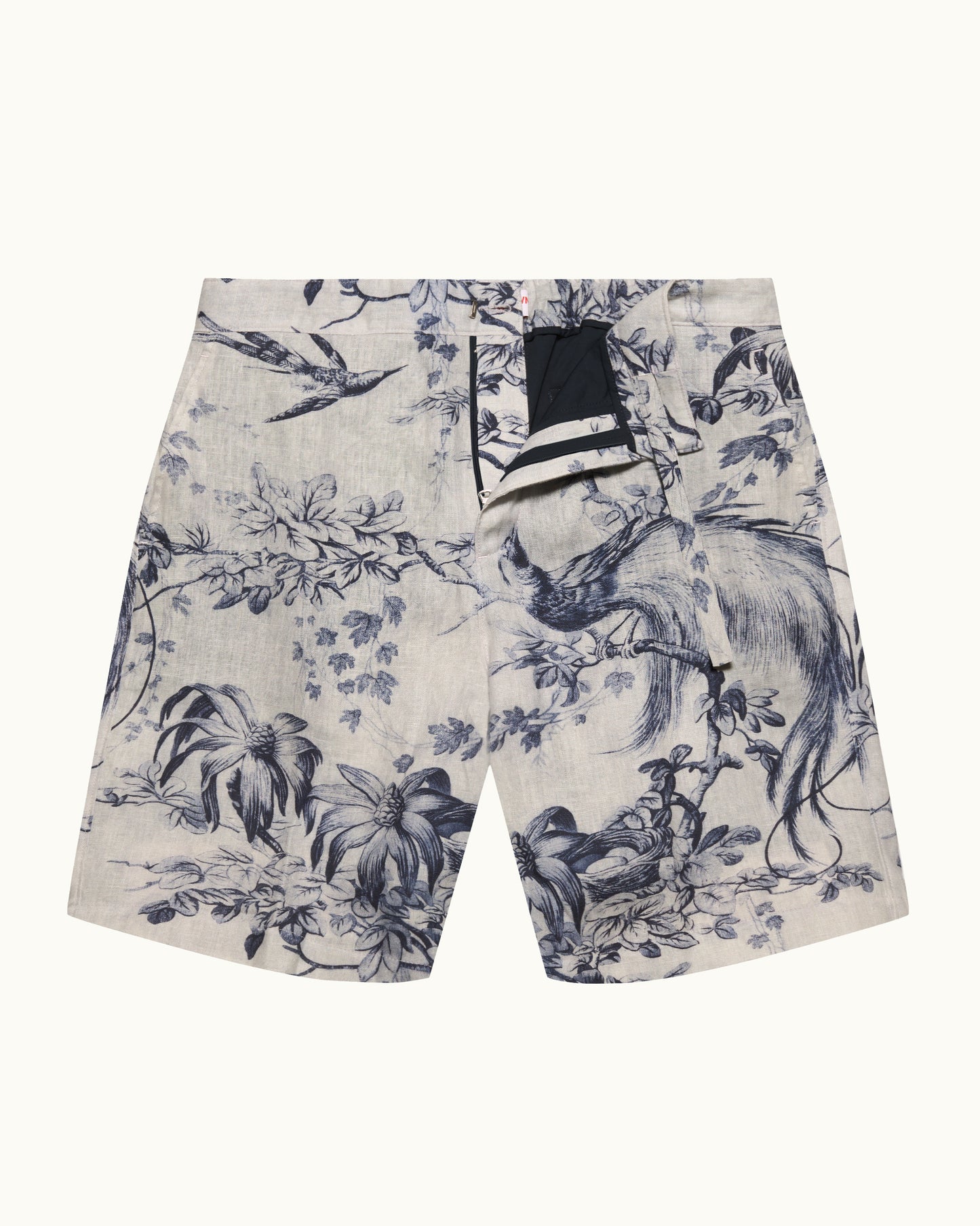 Floral and nature-themed shorts on a white background