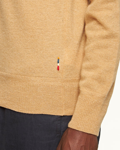 Lennard Cashmere - Mens Classic Fit Half-Zip Fully Fashioned Cashmere Jumper In Biscuit Colour Detail 1 View