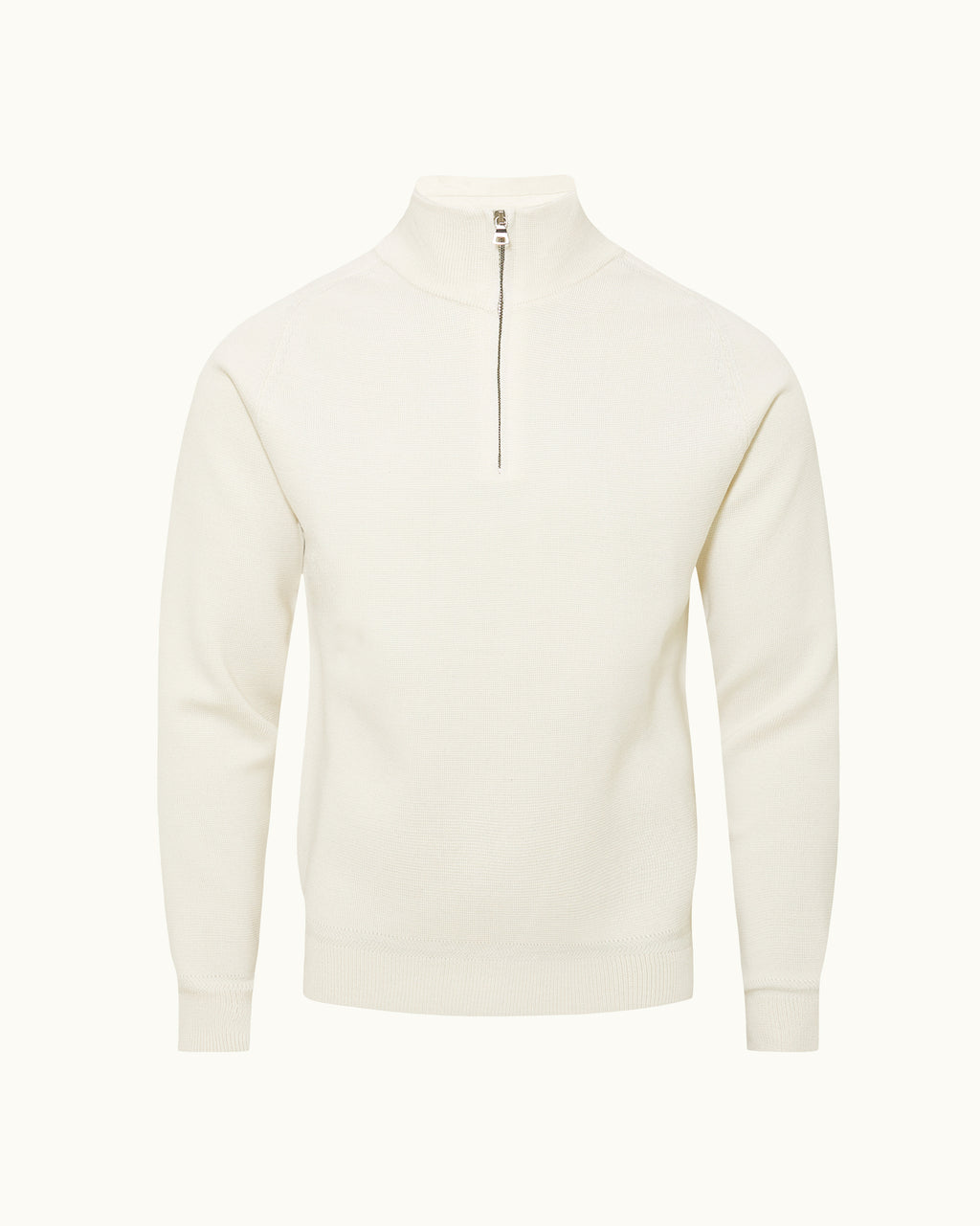 Lennard Merino - Classic Fit Half-Zip Ribbed Merino Jumper With Milano Stitch in White Sand Front View