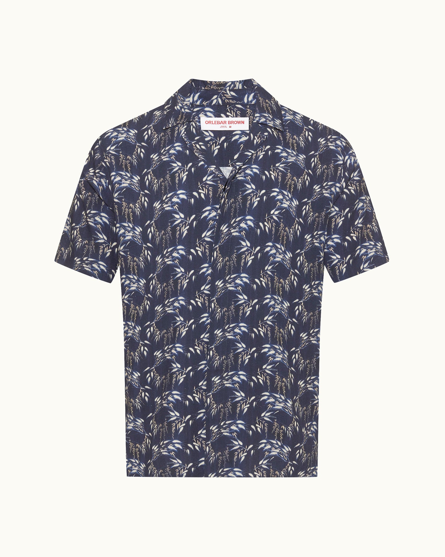 Maitan Linen - Relaxed Fit Capri Collar Catkin Print Linen Shirt in Night Iris Front