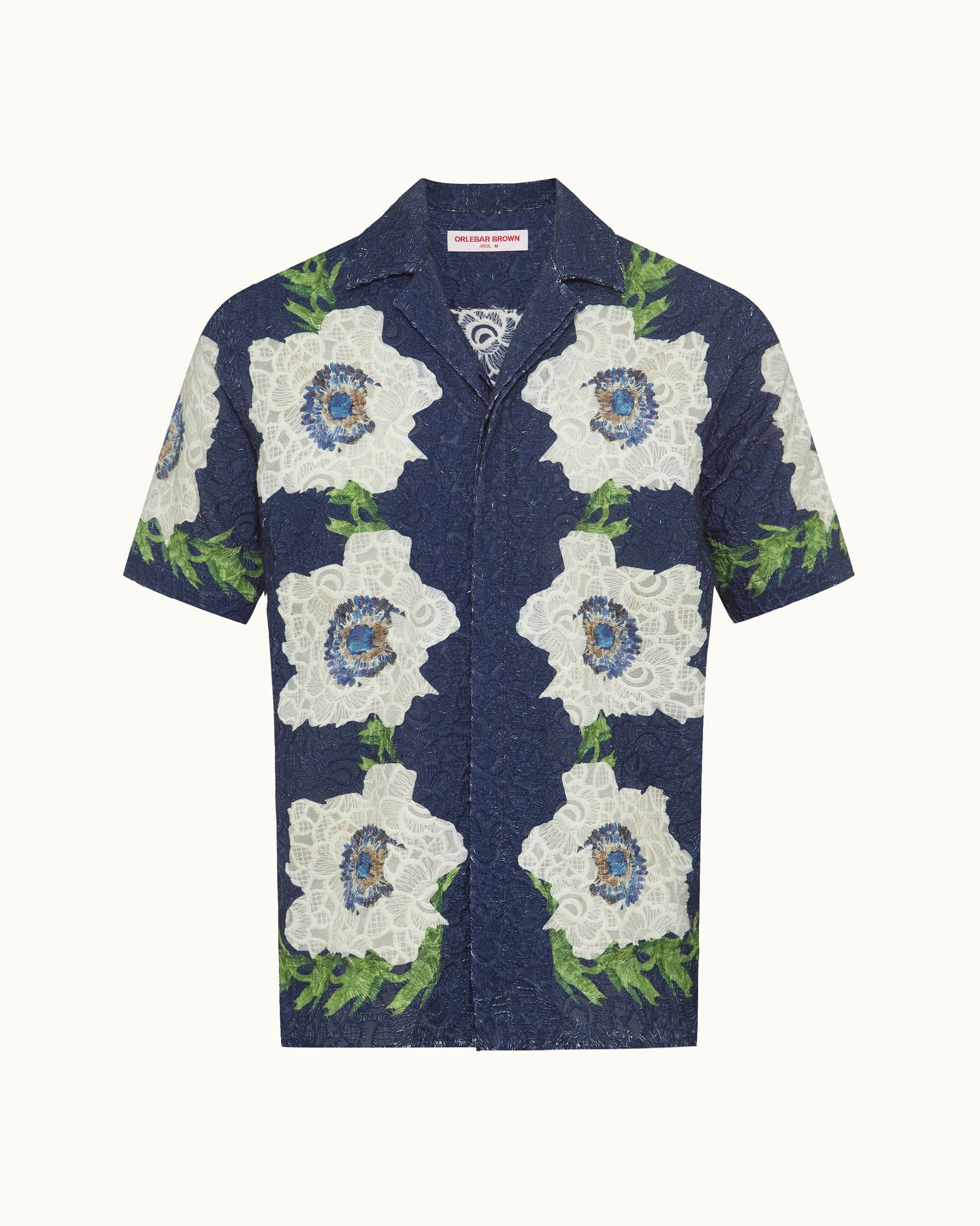 Maitan Broderie - Broderie Anglaise Relaxed Fit Capri Collar Shirt Embroidered in Italy in Night Iris Front View