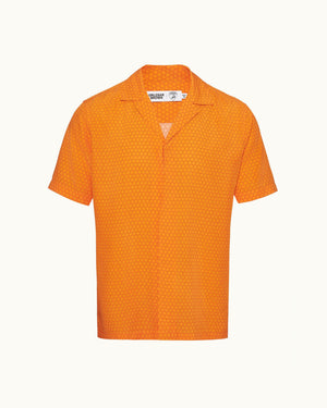 Maitan - Automobili Lamborghini Arancio Apodis Hexagon Print Relaxed Fit Capri Collar Shirt Front