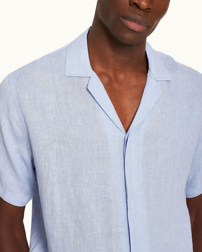 Maitan - Relaxed Fit Capri Collar Linen Shirt in Hush Detail