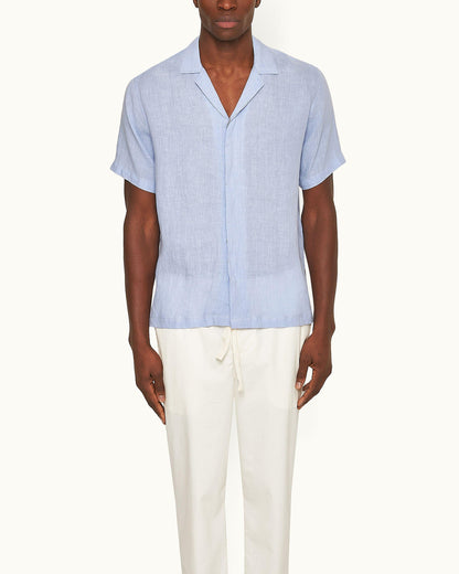 Maitan - Relaxed Fit Capri Collar Linen Shirt in Hush Model Front