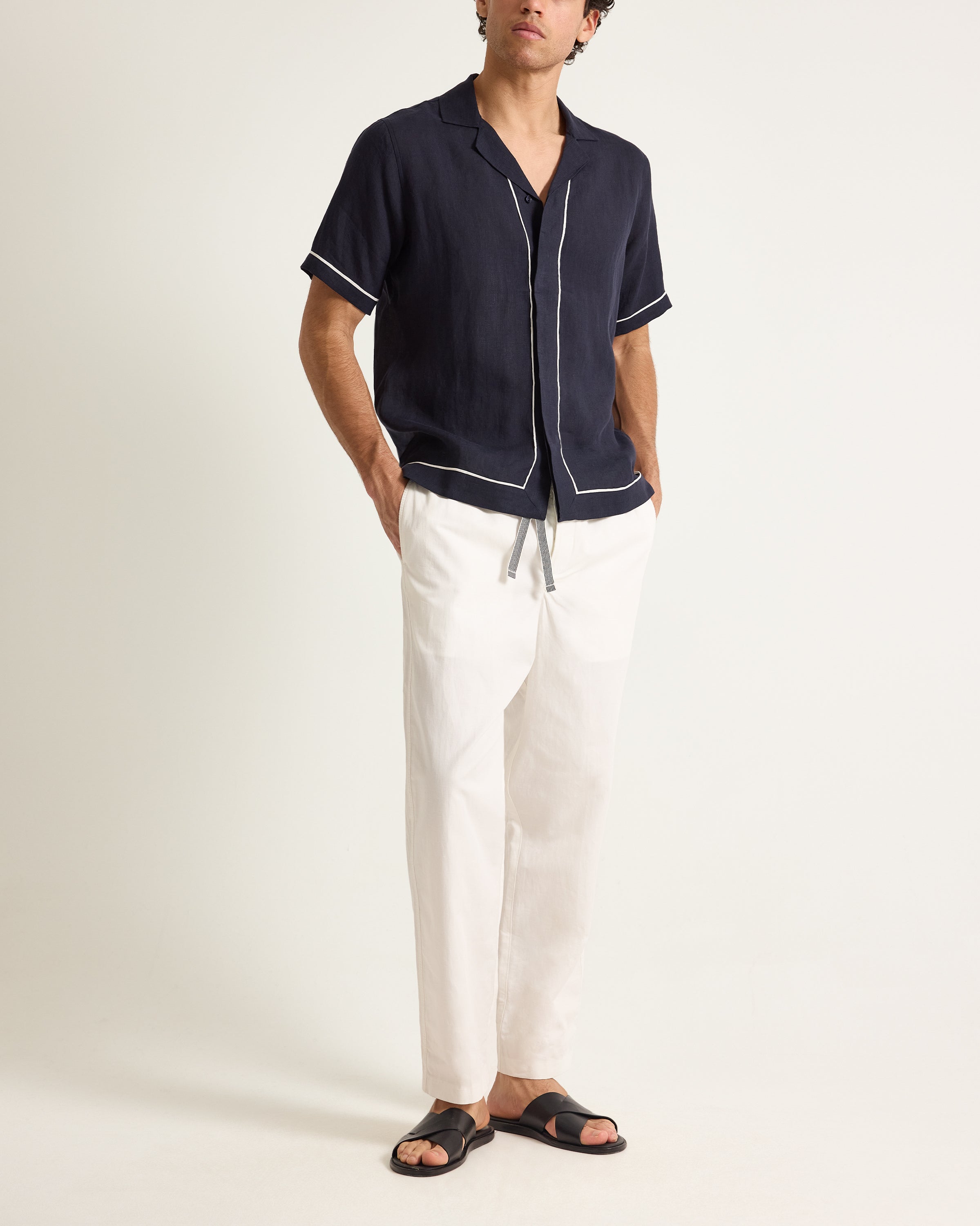 Mens Blue & White Relaxed Fit Button Shirt | Orlebar Brown