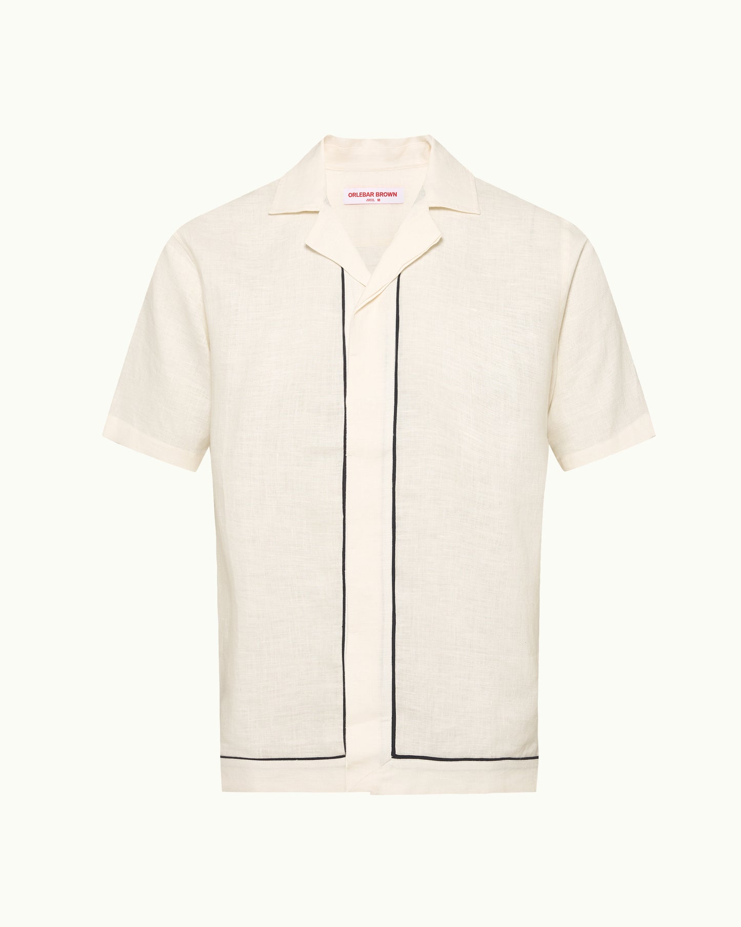 White shirt with black trim on a white background