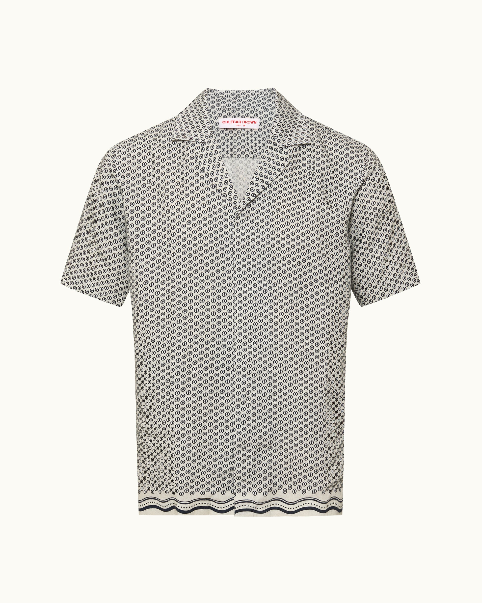 Short-sleeve patterned shirt on a white background
