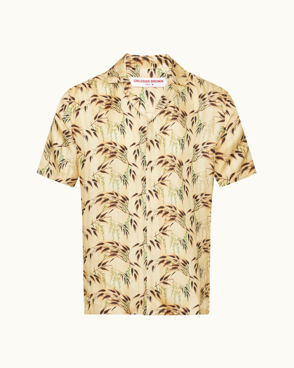 Maitan Silk - Relaxed Fit Capri Collar Catkin Print Silk Shirt in Latte Front View