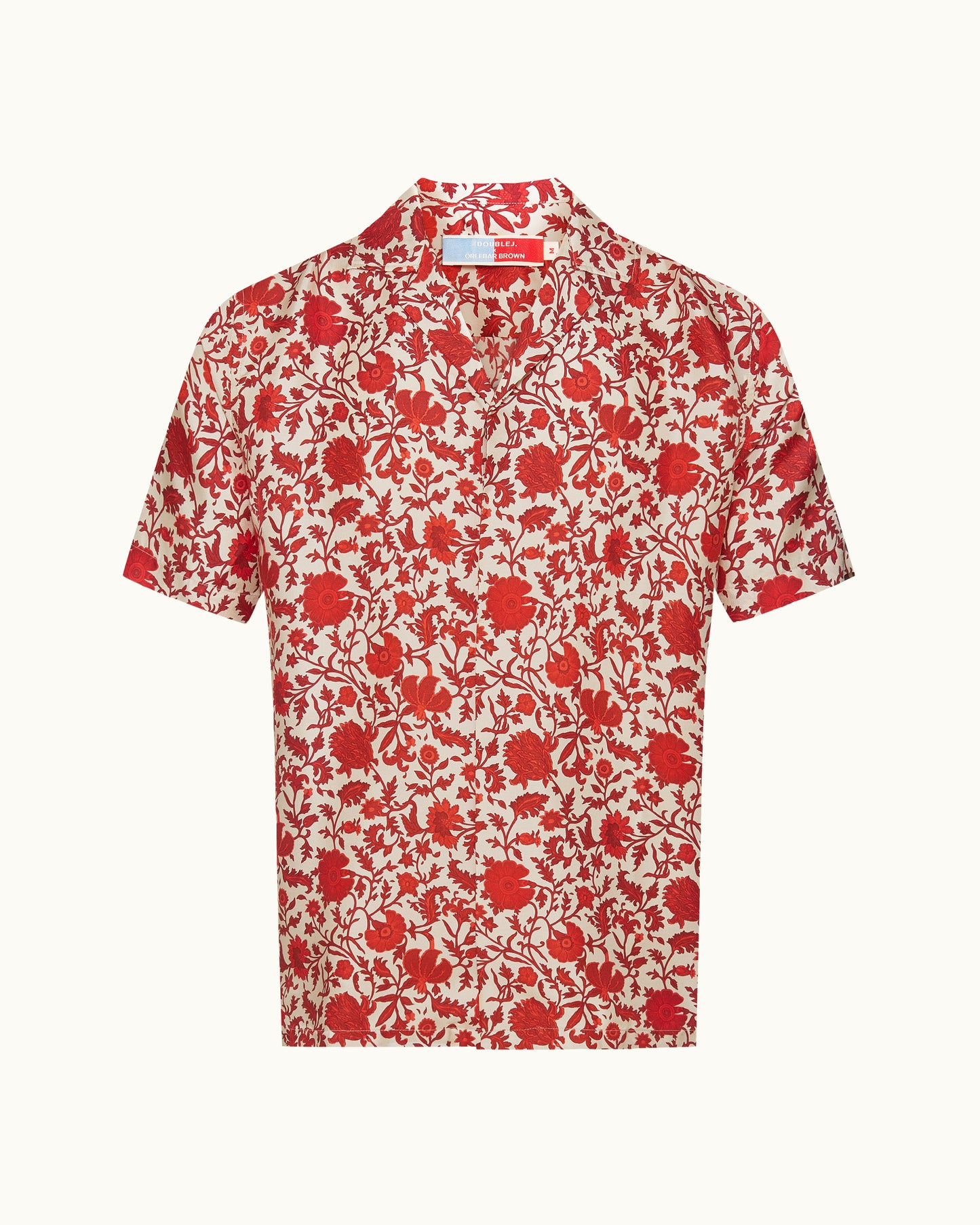 Red floral patterned shirt on a white background