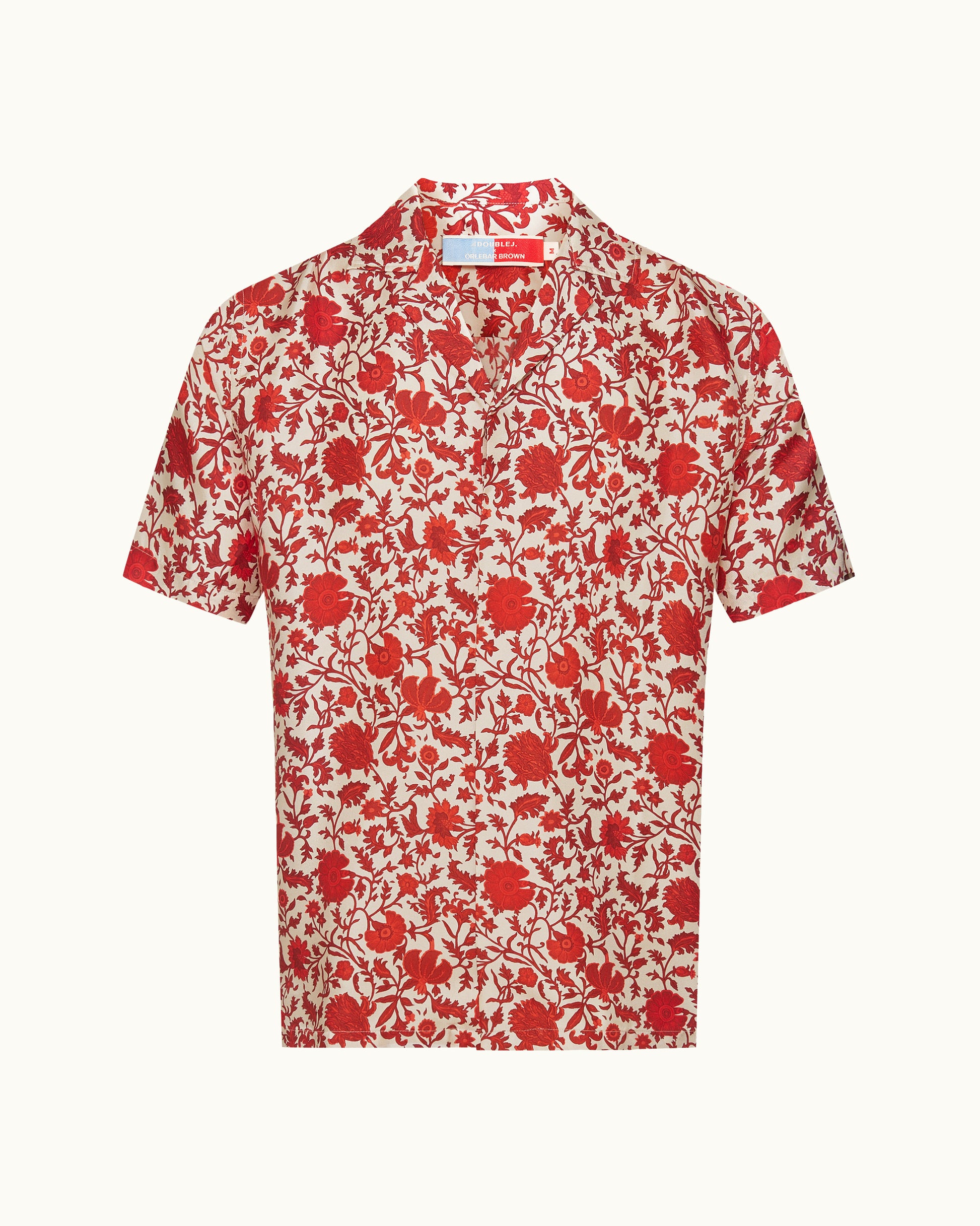 Red floral patterned shirt on a white background