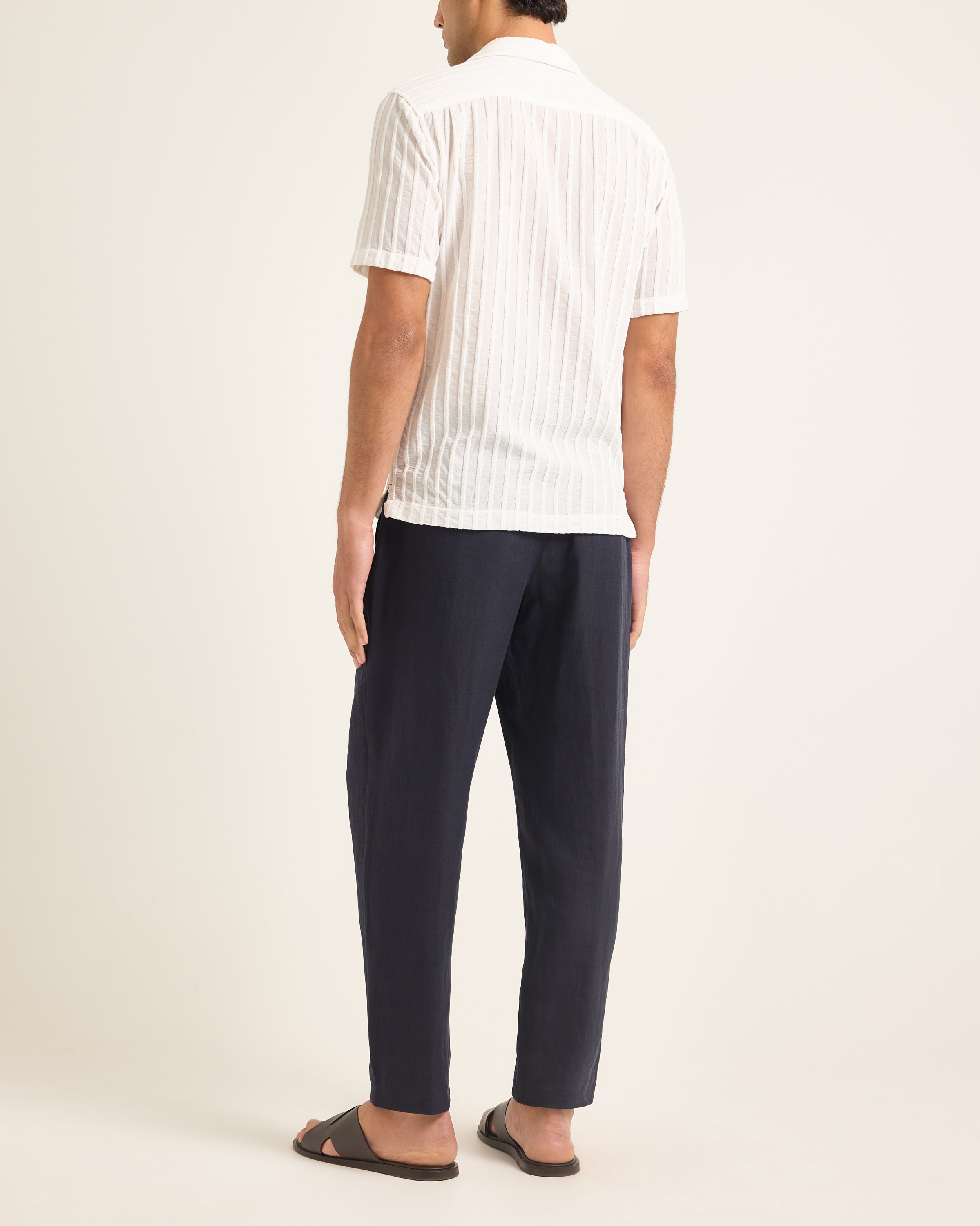 Orlebar Brown | Men's Relaxed Fit Linen Trousers in Night Iris