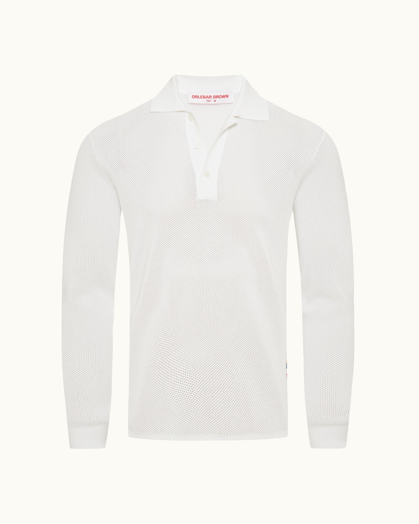 White long-sleeve polo shirt on a white background
