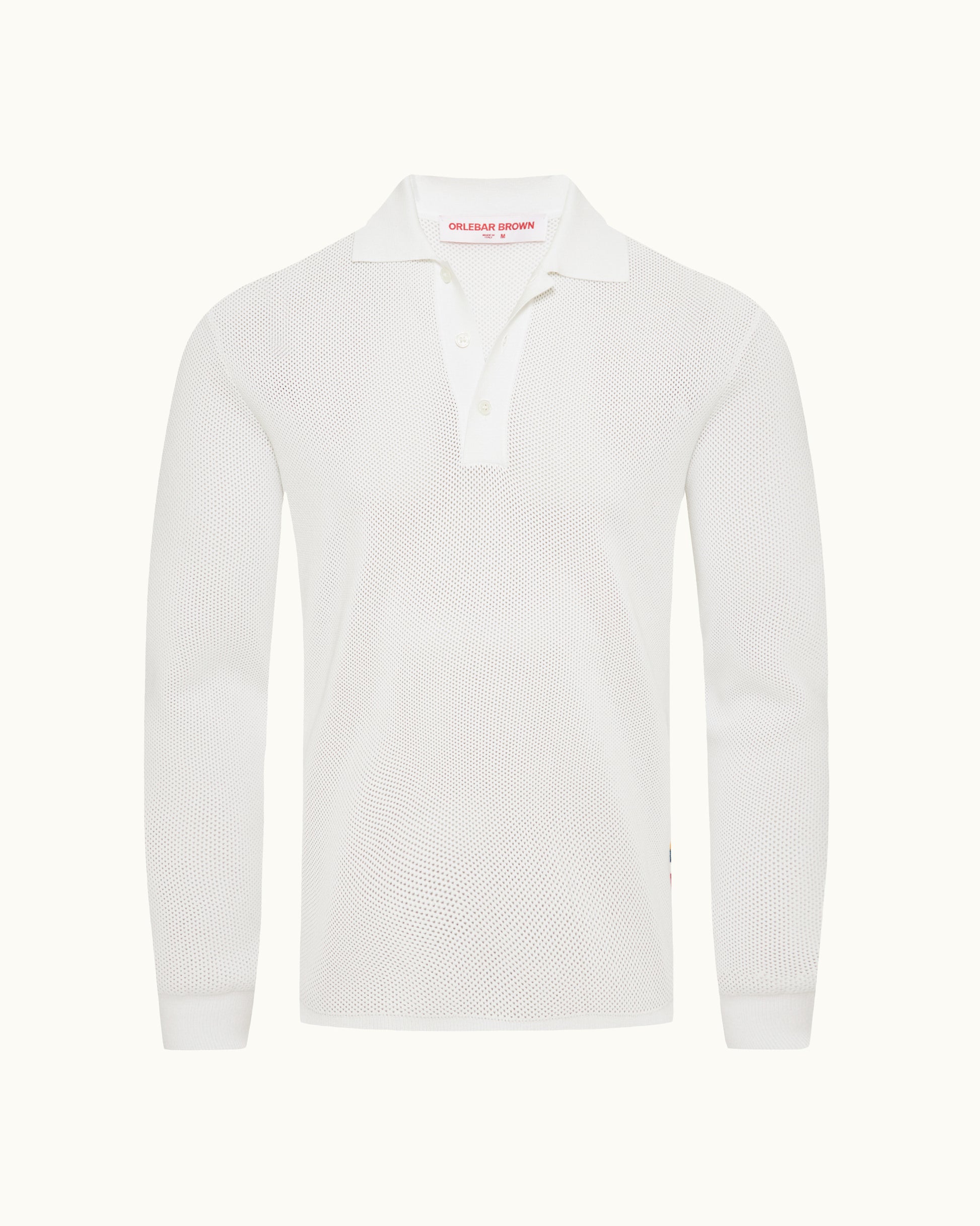 White long-sleeve polo shirt on a white background