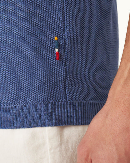 Maranon - Mens Classic Fit Mercerised Cotton Polo Shirt In Springfield Blue Detail 1 View
