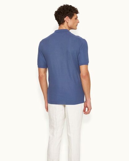 Maranon - Mens Classic Fit Mercerised Cotton Polo Shirt In Springfield Blue Back Model View