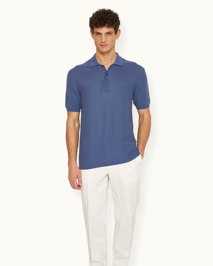 Maranon - Mens Classic Fit Mercerised Cotton Polo Shirt In Springfield Blue Front Model View