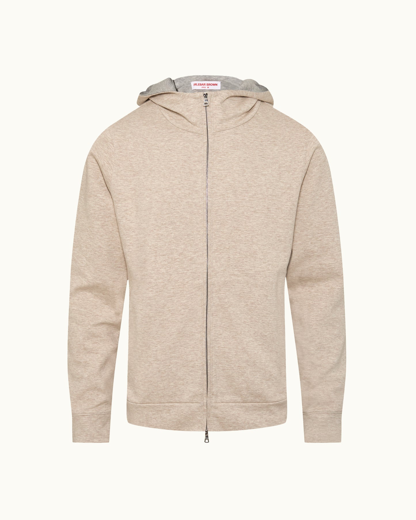 Beige hoodie with a zipper on a white background