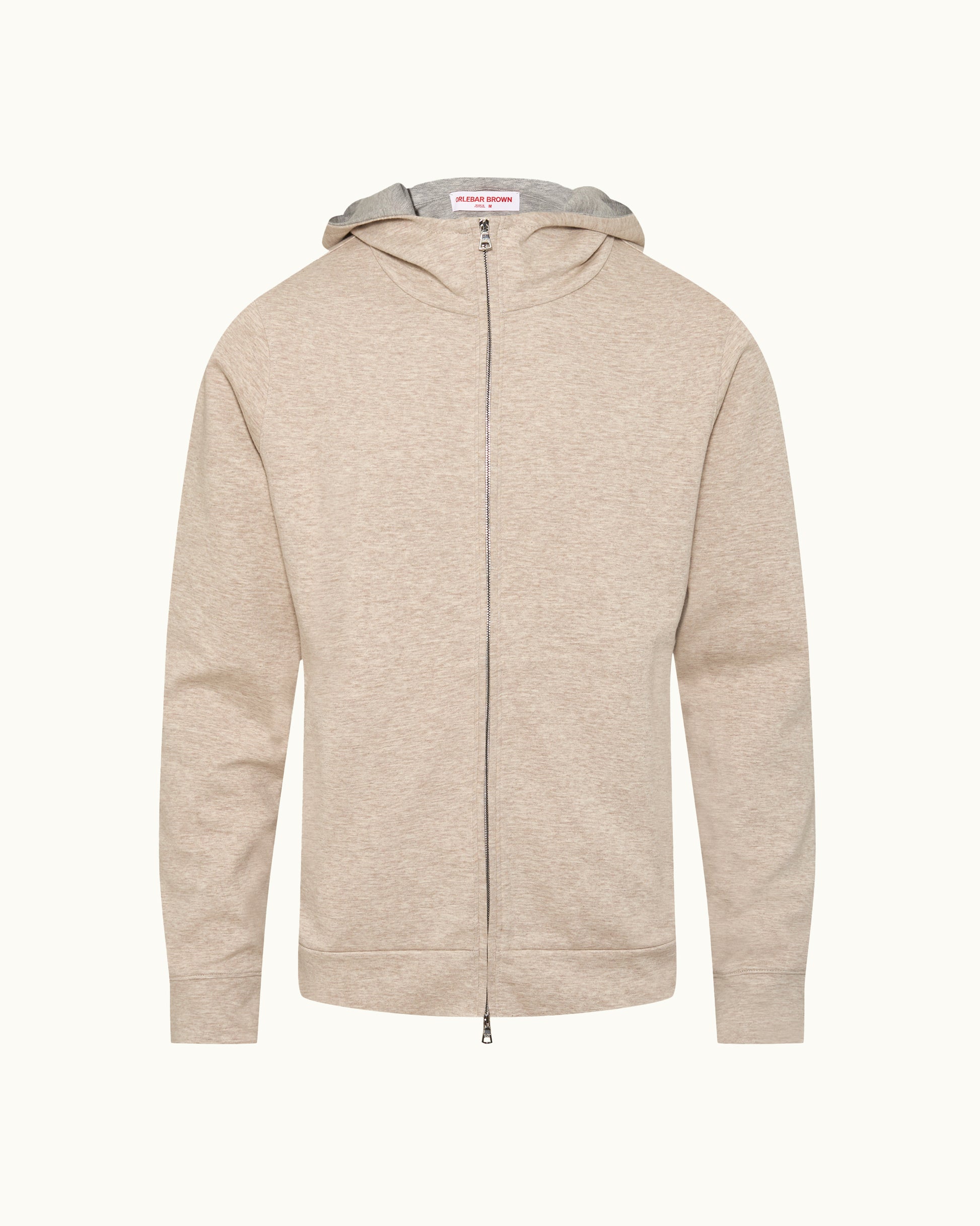 Beige hoodie with a zipper on a white background