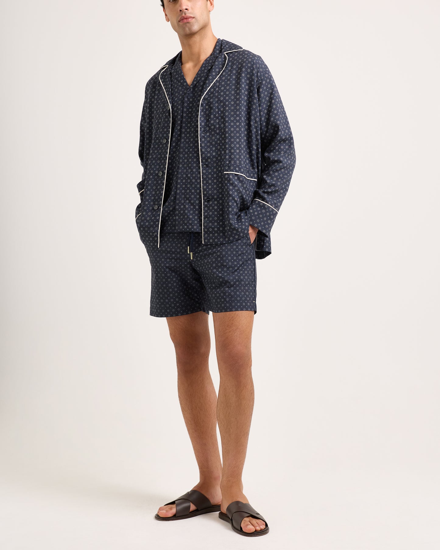 Murray - Relaxed Fit Long Sleeve Button Through Resort Overshirt In Night Iris Model Front View