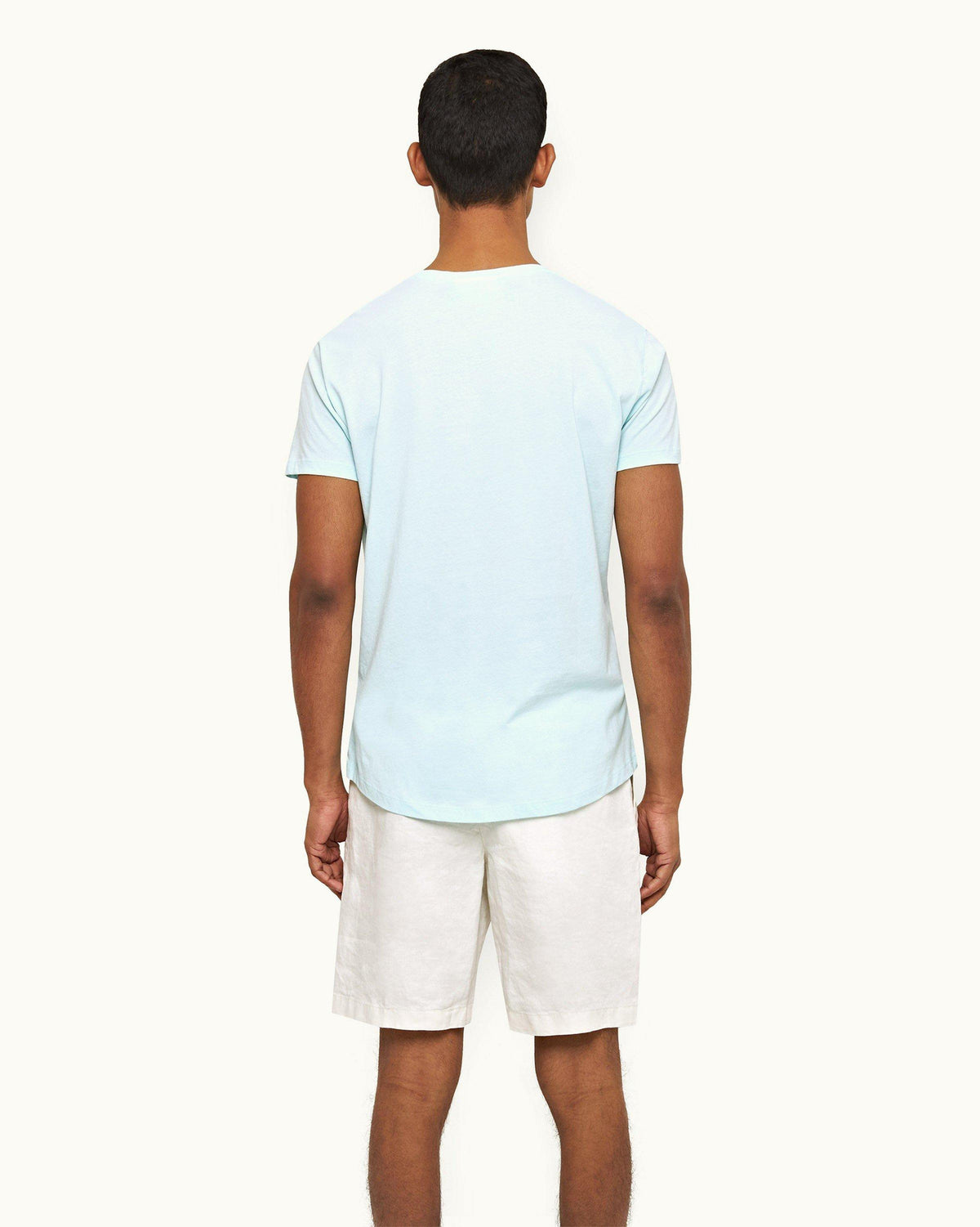 Norwich Linen - Mens Sea Mist Tailored Fit Washed Linen Shorts Back Model View