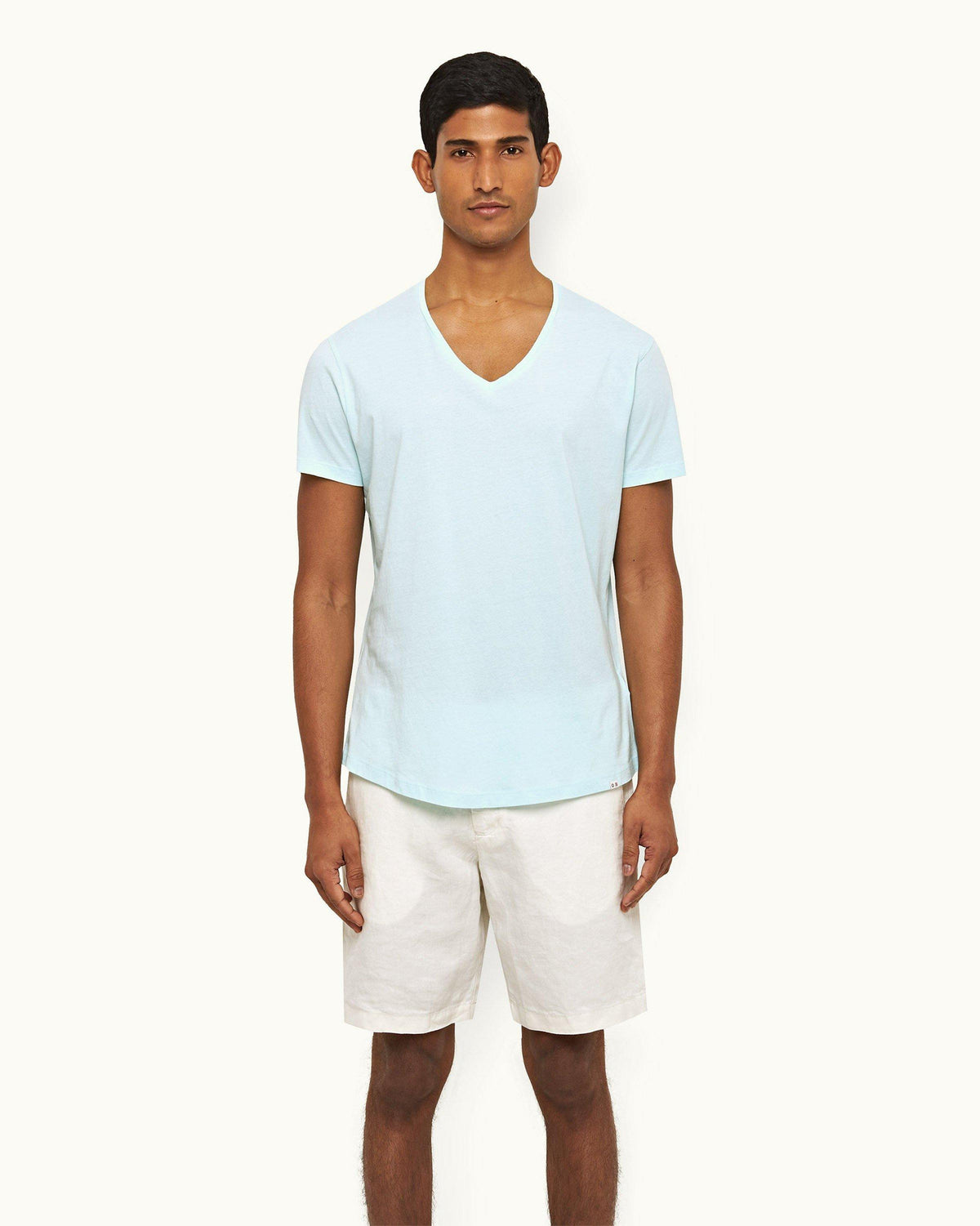 Norwich Linen - Mens Sea Mist Tailored Fit Washed Linen Shorts Front Model View